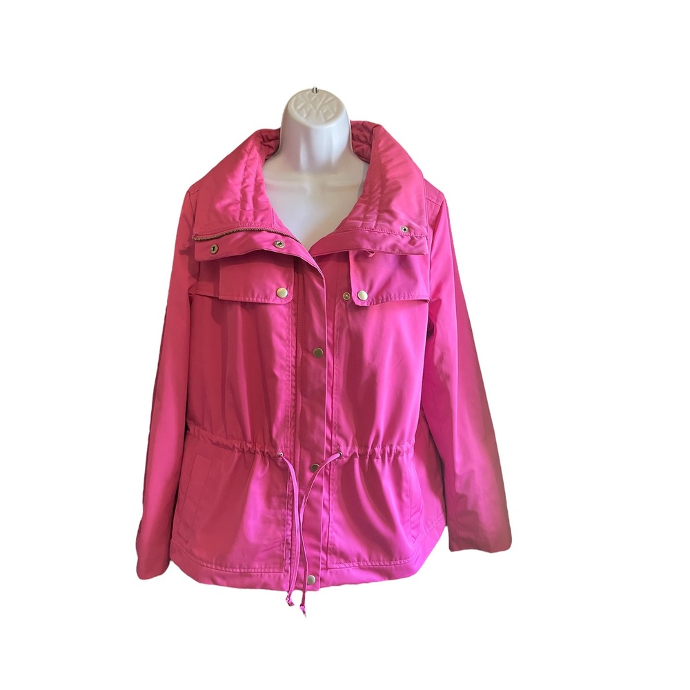 Talbots‎ Essential Pink Drawstring Waist Jacket Coat Snap & Zip Closure
